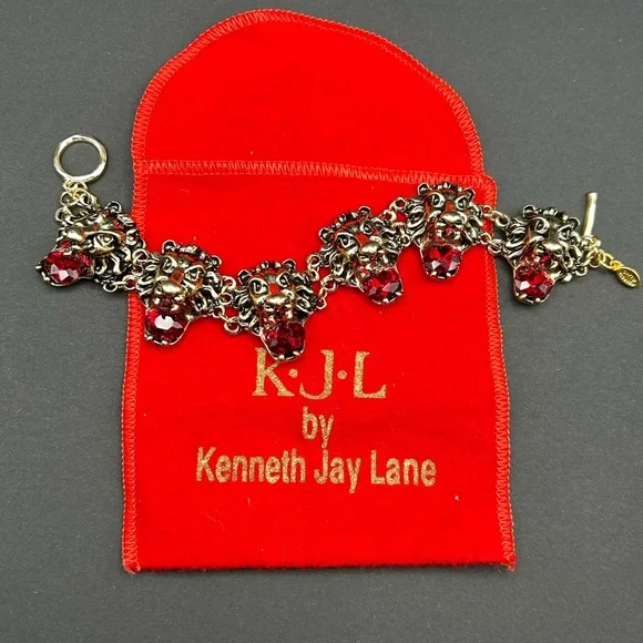Kenneth Jay Lane Runway Red and Gold Lion Bracelet - Picture 2 of 15